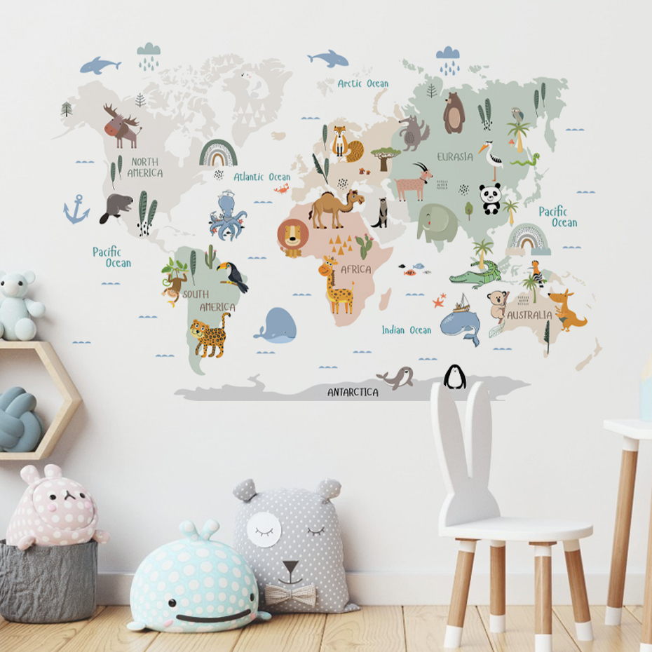 Baby Nursery Decor Girl - Pegatinas de pared con mapa del